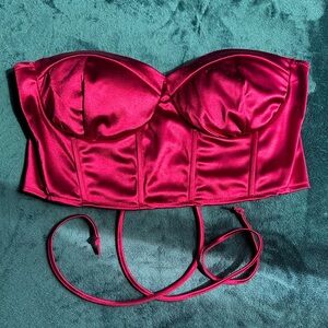 Papermoon Satin Strapless Crop Top in Fuchsia corset